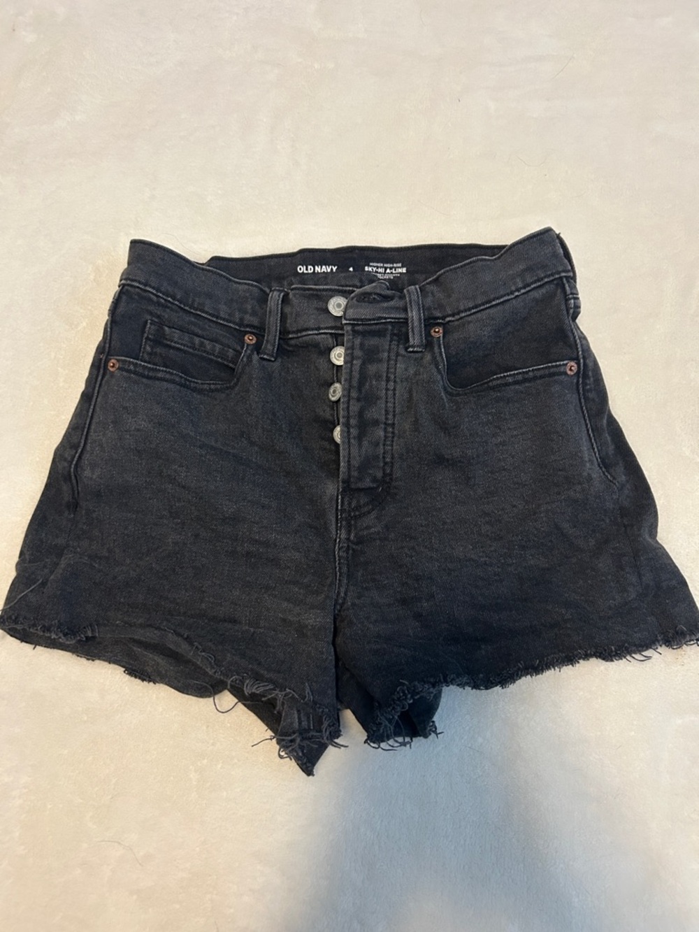 Old Navy Black Button-Fly Raw Hem Denim Shorts